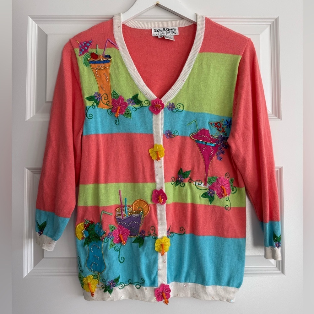 Jack B Quick Vintage Cardigan Sweater Medium Colorblock Beaded Cocktail